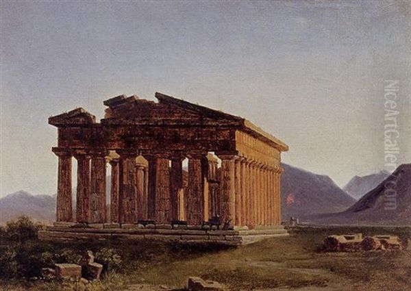 A View Of The Temple Of Neptune At Paestum Oil Painting by Antoine-Felix Boisselier