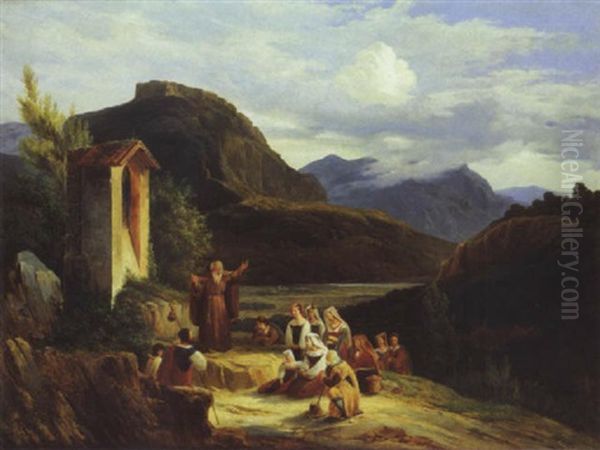 Predicateur Franciscain Dans La Campagne Romaine Oil Painting by Antoine-Felix Boisselier