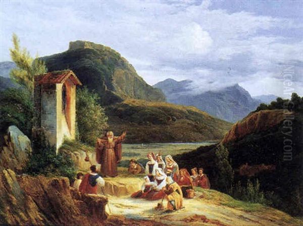 Moine Prechant Dans Un Paysage Oil Painting by Antoine-Felix Boisselier