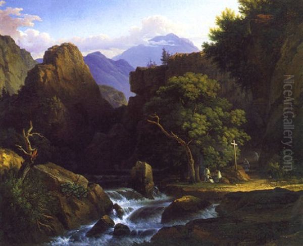 Les Solitaires, Souvenir D'auvergne, Environs De Clermont Oil Painting by Antoine-Felix Boisselier