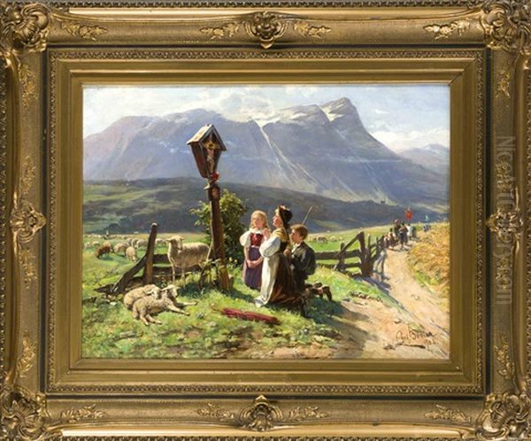 Gebet Vor Dem Marterl Oil Painting by Karl Boeker