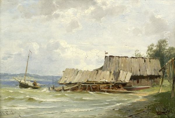 Fischerhutte Am Chiemsee Oil Painting by Carl Bolze