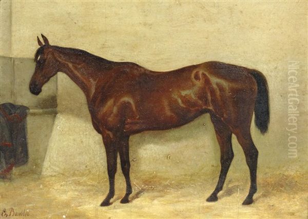 Three Horse Studies Oil Painting by Louis Bombled