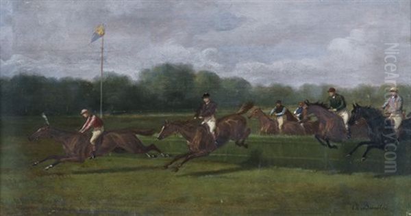 Course De Haies A Auteuil, Le 12 Juin 1889 Oil Painting by Louis Bombled