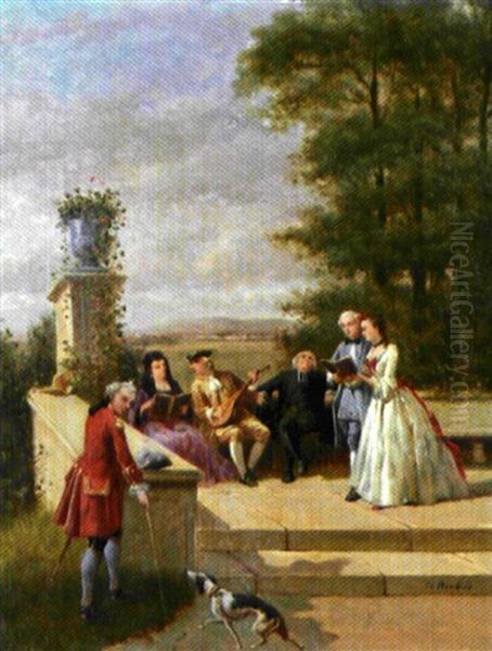 Chanteurs En Plein Air Sur Une Terrasse Oil Painting by Louis Bombled
