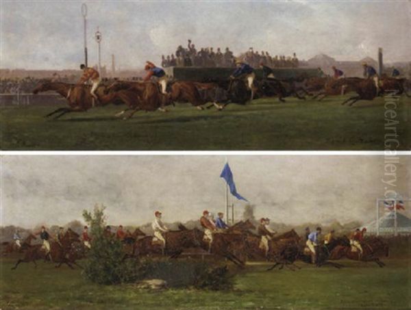 Grand Steeple-chase De Paris 1877 Oil Painting by Louis Bombled