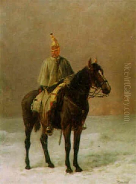 A Mounted Cavalry Officer Oil Painting by Louis Bombled