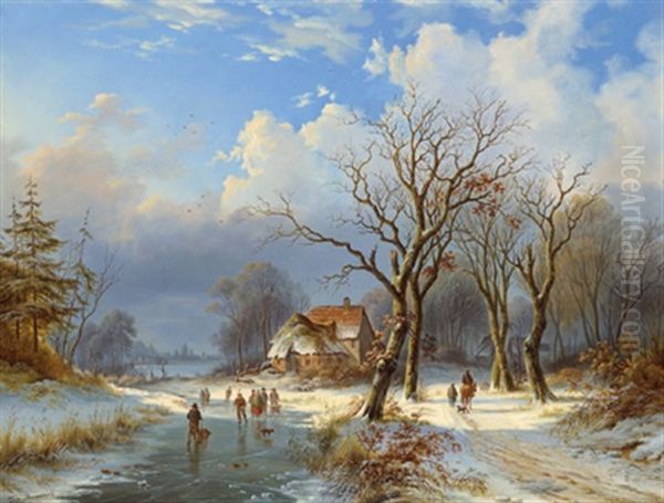 Winterlandschaft Mit Figurlicher Staffage Oil Painting by Elias Pieter van Bommel