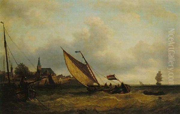 Seascape On The Zuiderzee Oil Painting by Elias Pieter van Bommel