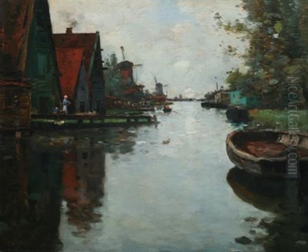 Moulins Le Long Du Canal Oil Painting by Maurice Bompard