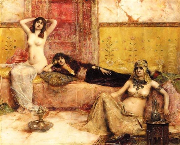 L'attente: Odalisques Dans Le Harem Oil Painting by Maurice Bompard