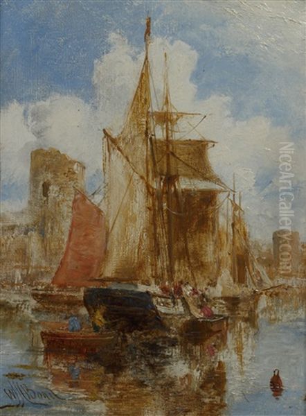 Shipping In A Harbour Oil Painting by William Joseph J. C. Bond