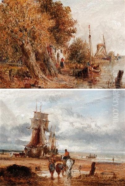 Low Tide (+ A River Bank; Pair) Oil Painting by William Joseph J. C. Bond
