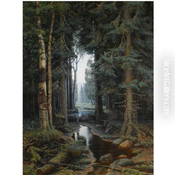 Forest Scene Oil Painting by Vladimir Archipovich Bondarenko