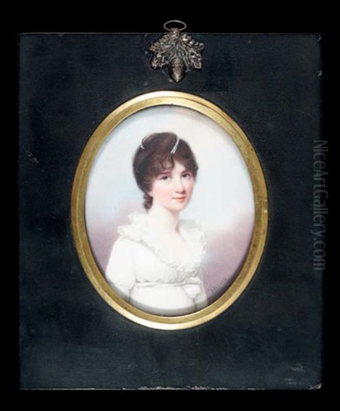 Portrait D'une Jeune Femme En Robe Blanche Avec Un Rang De Perles Dans Les Cheveux Oil Painting by Henry Bone