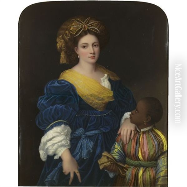 Portrait Of Laura Dei Dianti (after Titian) Oil Painting by Henry Bone