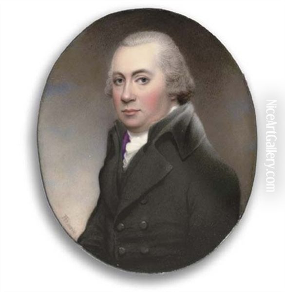 Henry Hawkins Tremayne, In Black Coat And Waistcoat With Aubergine Lining, White Cravat, Powdered Hair Oil Painting by Henry Bone
