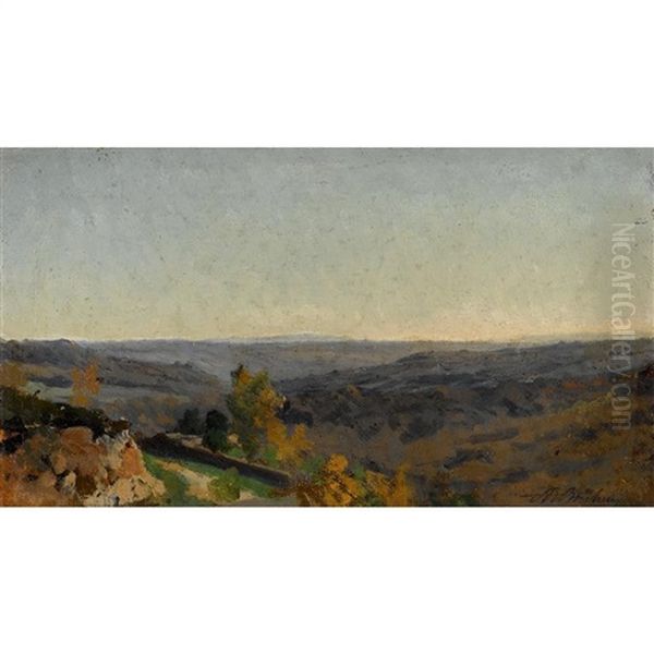 Landscape With Mountain In Distance Oil Painting by Auguste Bonheur