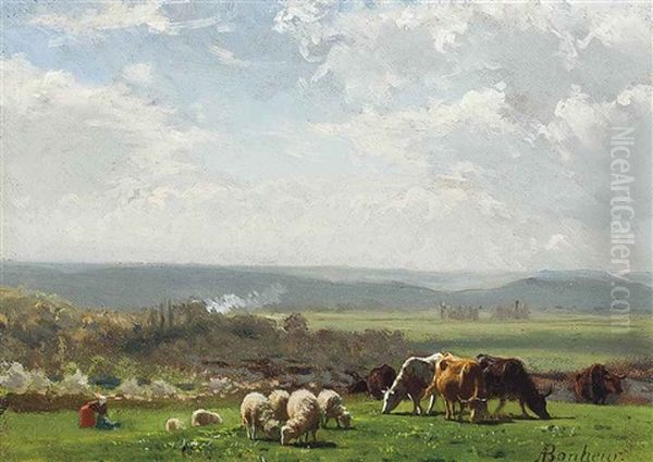 Paturage En Auvergne Oil Painting by Auguste Bonheur