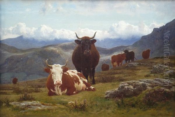 Paturage Dans Les Alpes Savoyardes Oil Painting by Auguste Bonheur