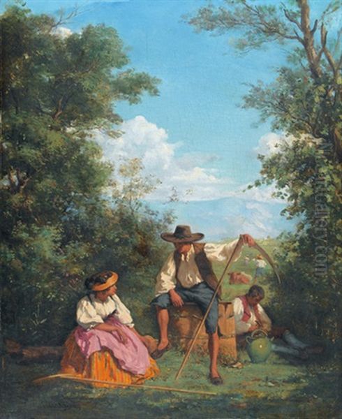 Idyllische Szene Mit Hirtin Und Schafherde Oil Painting by Auguste Bonheur