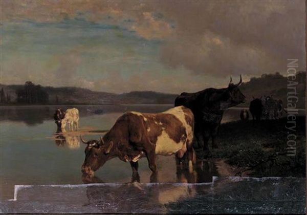 Landscape With Cattle Oil Painting by Auguste Bonheur