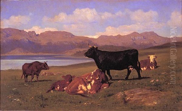 Cattle In The Pyrenees Oil Painting by Auguste Bonheur