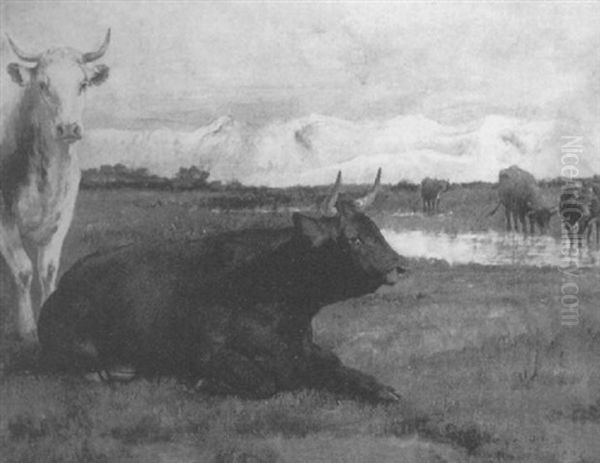 Cattle In A Landscape Oil Painting by Auguste Bonheur