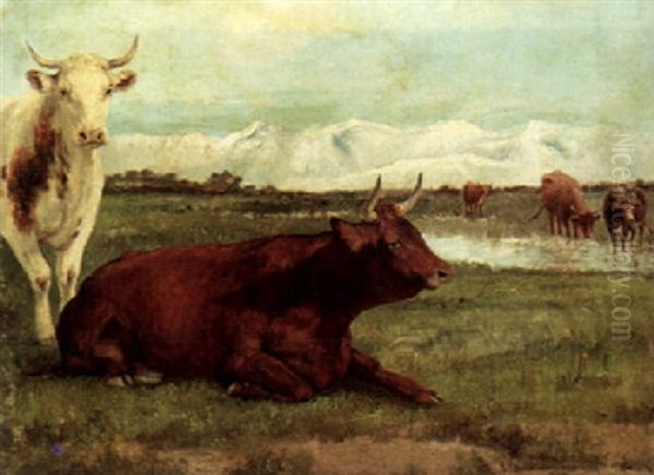 Bulls Resting Oil Painting by Auguste Bonheur