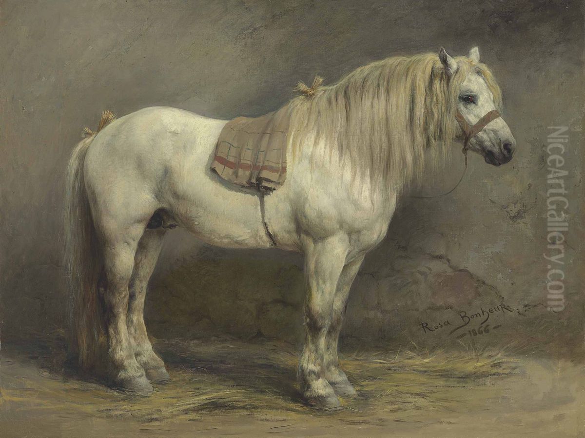 A White Horse Oil Painting by Rosa Bonheur