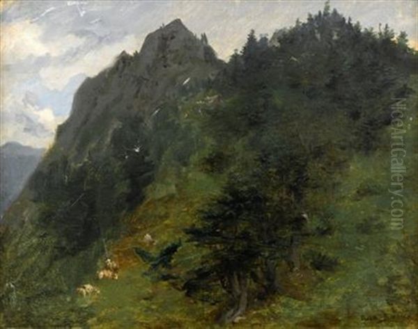 Sheep Grazing On A Hillside Oil Painting by Rosa Bonheur