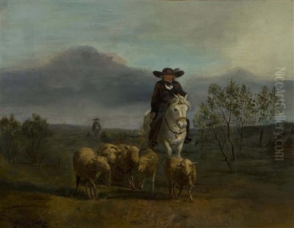 A Shepard And His Flock Oil Painting by Rosa Bonheur