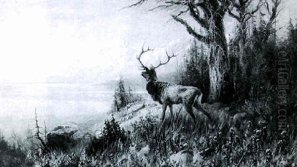 A Stag In Mountain Landscape Oil Painting by Rosa Bonheur