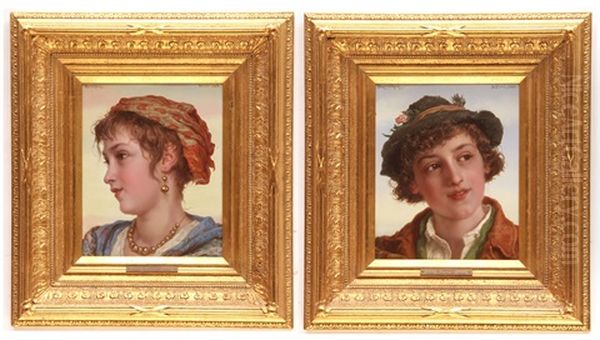 Head And Shoulder Portraits Of Young Children Oil Painting by Adriano Bonifazi