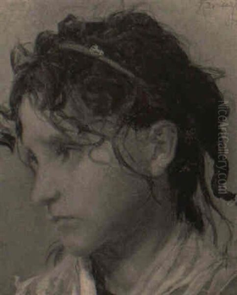 Portrait Of A Peasant Girl Oil Painting by Adriano Bonifazi