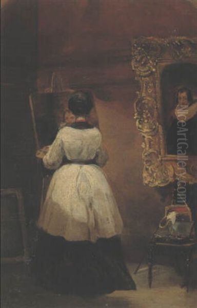 Jeune Femme Peignant Dans Un Interieur Oil Painting by Richard Parkes Bonington