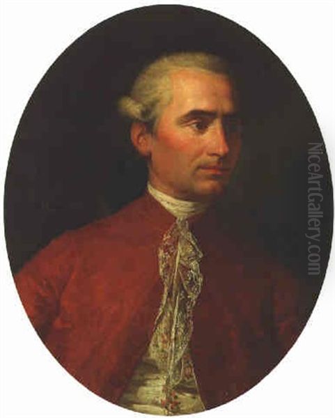 Portrait Of A Gentleman In A Red Coat And An Embroidered Waistcoat Oil Painting by Giuseppe Bonito