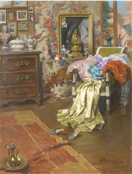 Interieur D'atelier (+ Femme Au Pied D'un Arbre: Reflets De Soleil, Smaller; 2 Works) Oil Painting by Alexandre Francois Bonnardel