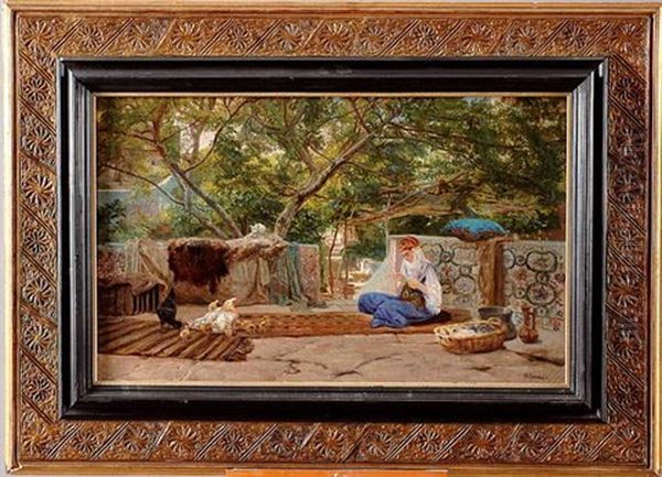 Interieur Juif A Constantine Oil Painting by Henri Arthur Bonnefoy