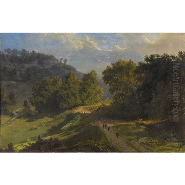 Bauerin Mit Kuhen Am Sommerlichen Waldrand Oil Painting by Abraham Sigmund A. von Bonstetten