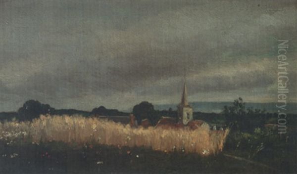 Champs De Ble Devant Un Village Oil Painting by Francois Bonvin