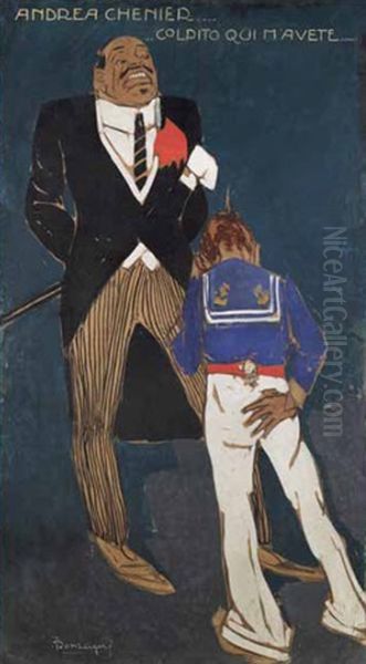 Andrea Chenier...colpito Qui M'avete... Oil Painting by Aroldo Bonzagni