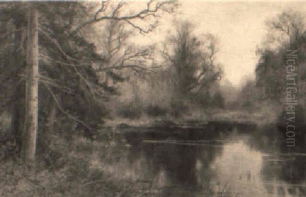 A Tranquil River Landscape Oil Painting by Walter Boodle