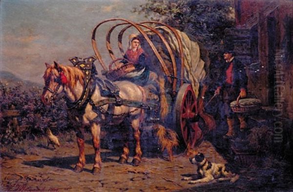Peasants And Wagon Oil Painting by Willem Jacobus Boogaard