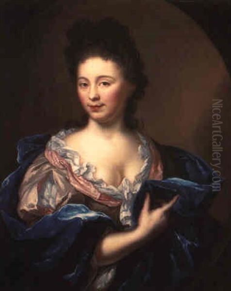 Portrait Of A Lady, Half-length, Wearing A Brown Dress... Oil Painting by Arnold Boonen