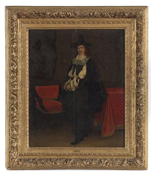 Portrait Of A Gentleman Standing In An Interior Oil Painting by Gerard Ter Borch