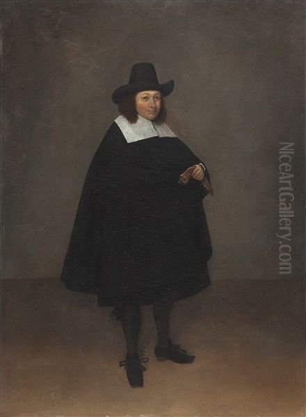 Bildnis Eines Herrn In Ganzer Figur, Seine Handschuhe In Der Linken Haltend Oil Painting by Gerard Ter Borch