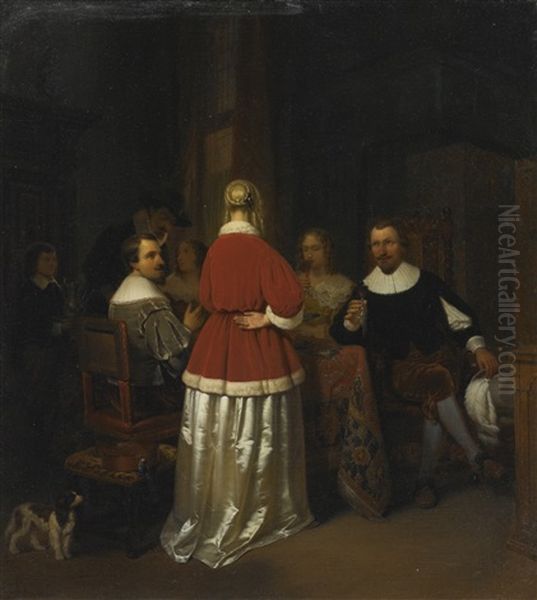 Figures In An Interior Oil Painting by Gerard Ter Borch