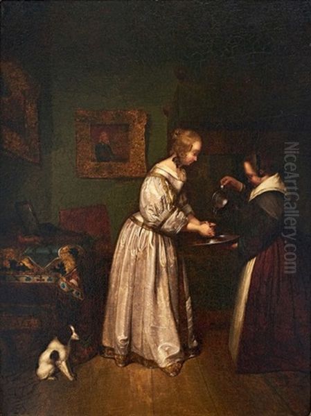 Lady Washing Her Hands Oil Painting by Gerard Ter Borch
