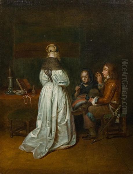 Interior With A Man And Two Women Oil Painting by Gerard Ter Borch
